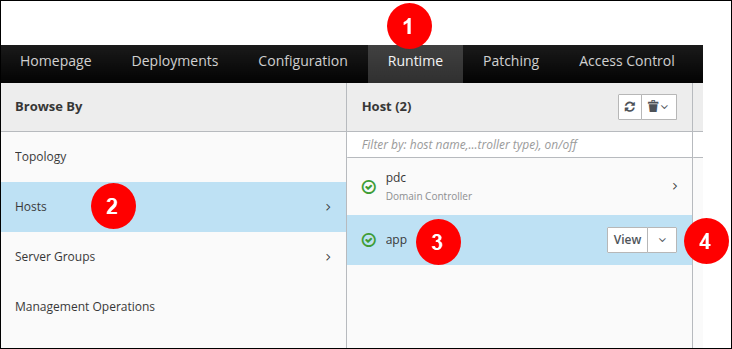 How to select the target node on the Runtime tab.